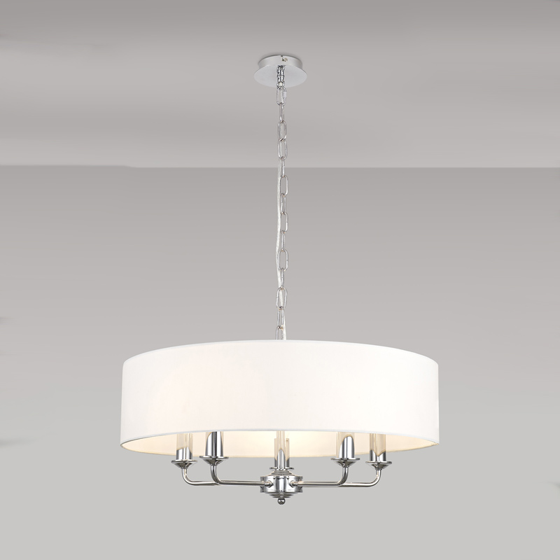 Highgate 5 Pendant with White Faux Silk Shade