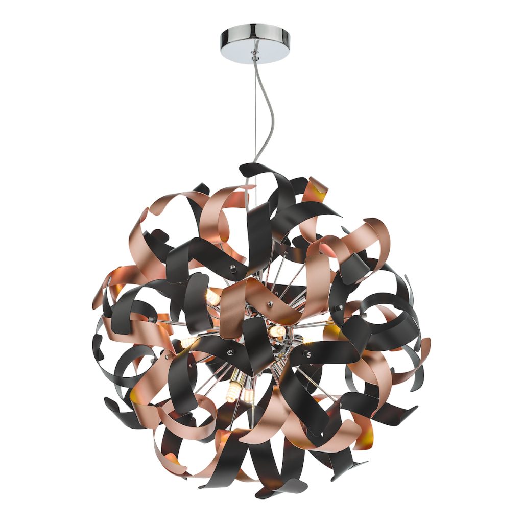 9 Light Brushed Satin Copper and Black Pendant