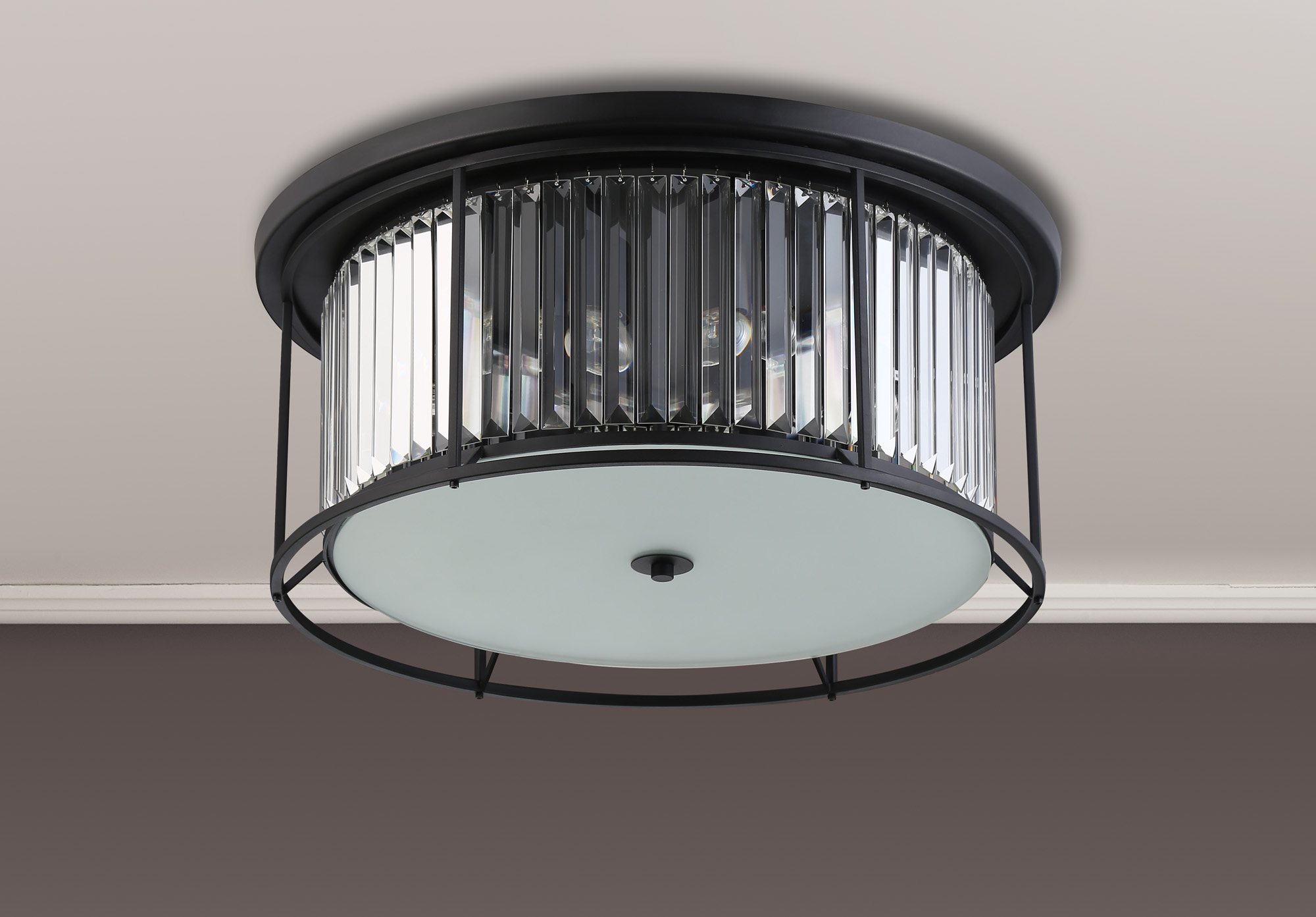 4007910 Charles 65cm Flush Crystal Ceiling Light Satin Black - Image 6