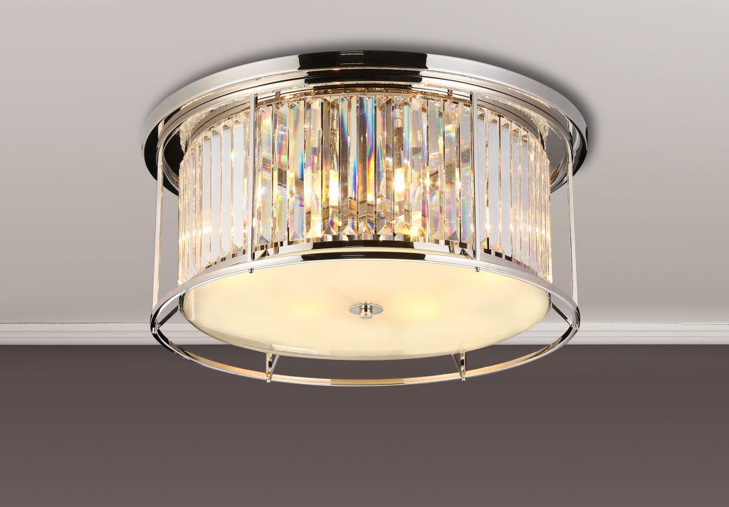 Flush Crystal Ceiling Light | Large Flush Crystal Polished Nickel