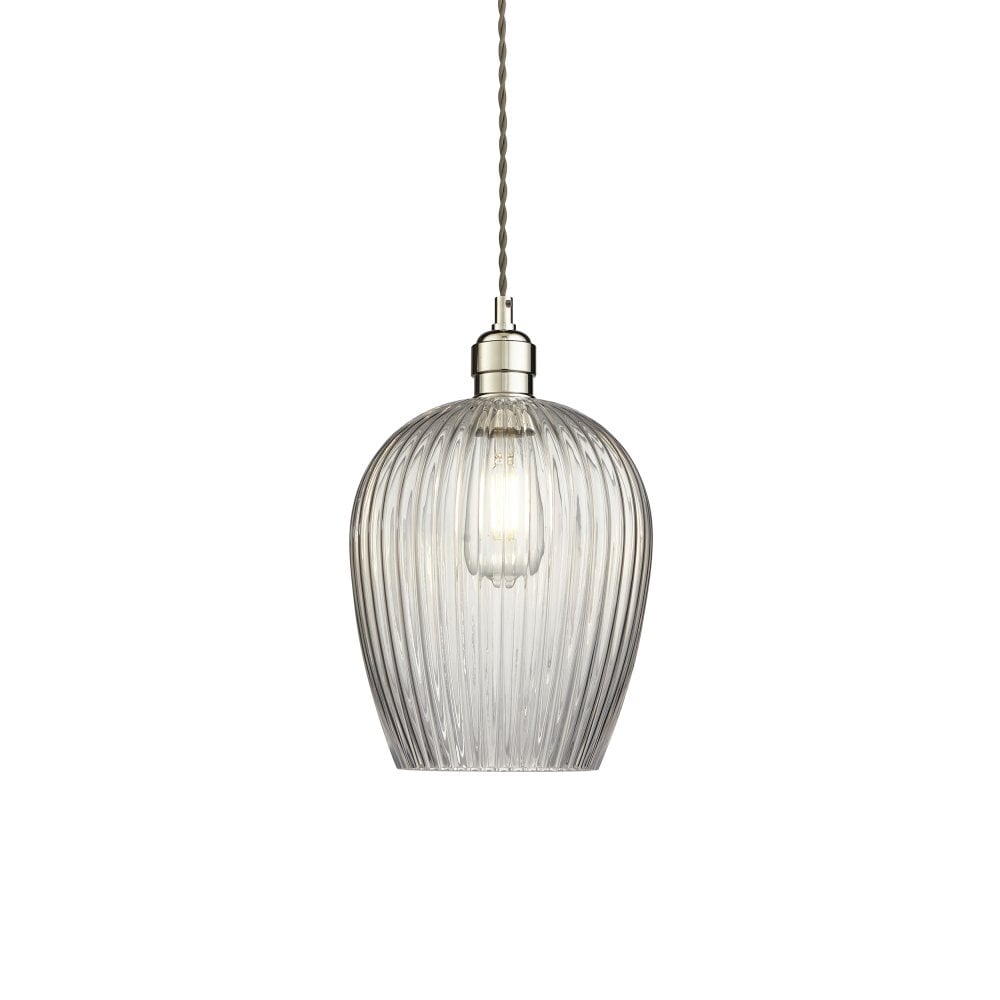 31676301 Polished Nickel Pendant With Small Ribbed Glass Shade - Image 2