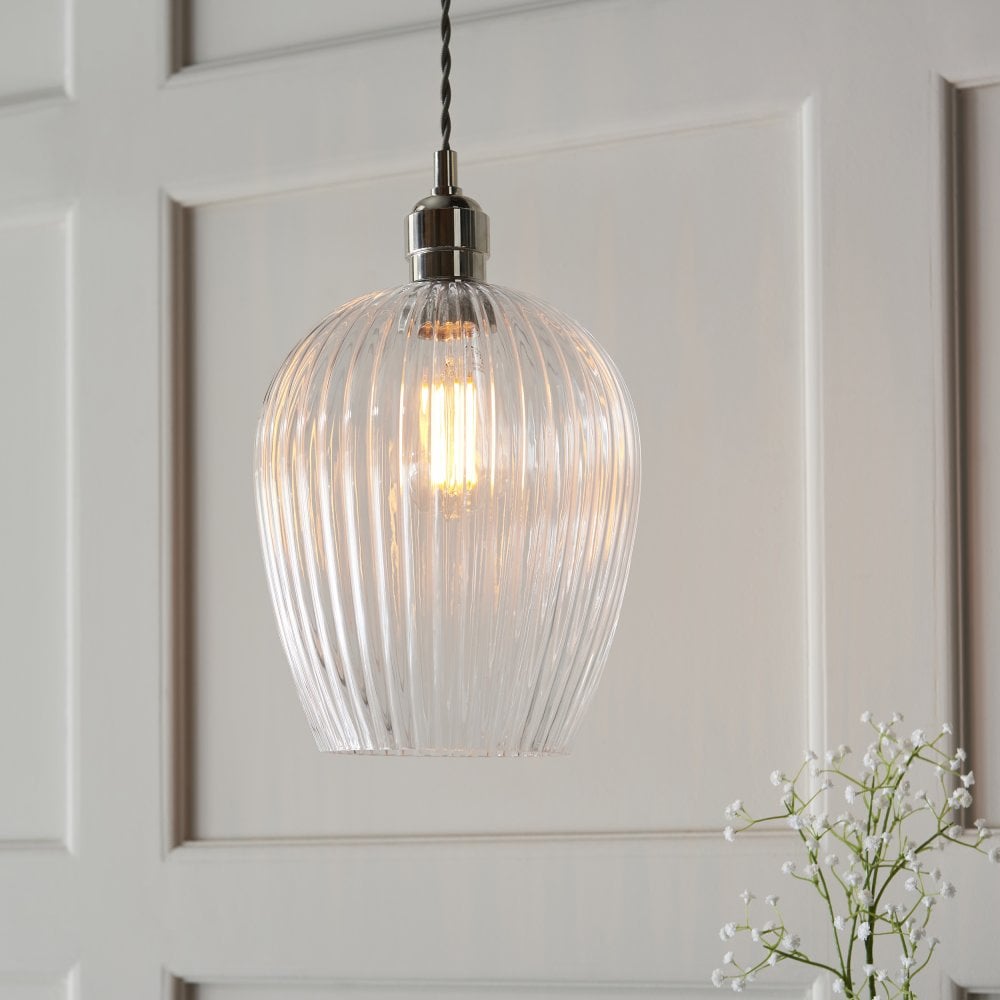 Kitchen Island Single Pendant | Ribbed Small Glass Single Pendant