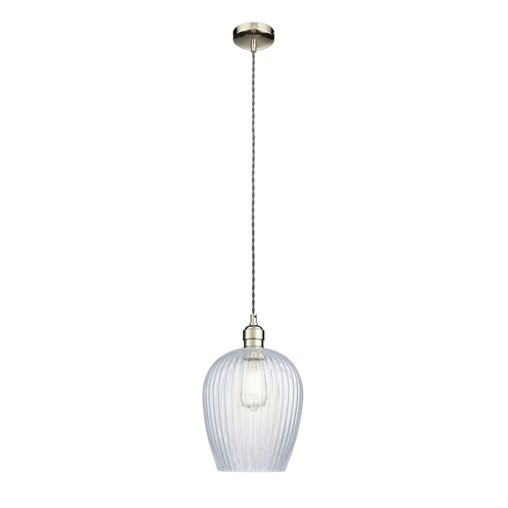 31676301 Polished Nickel Pendant With Small Ribbed Glass Shade - Image 7