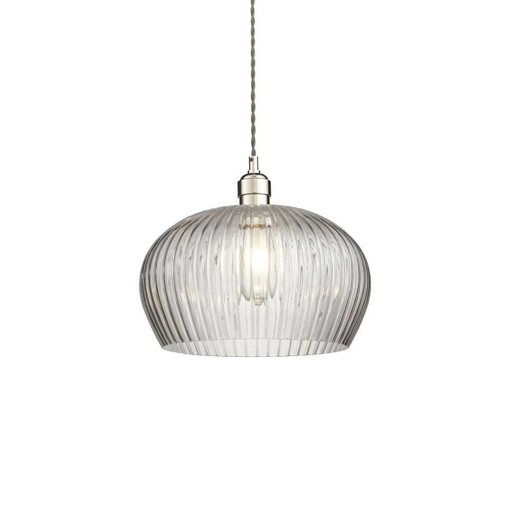 31476301 Polished Nickel Pendant With Ribbed Glass Shade - Image 2