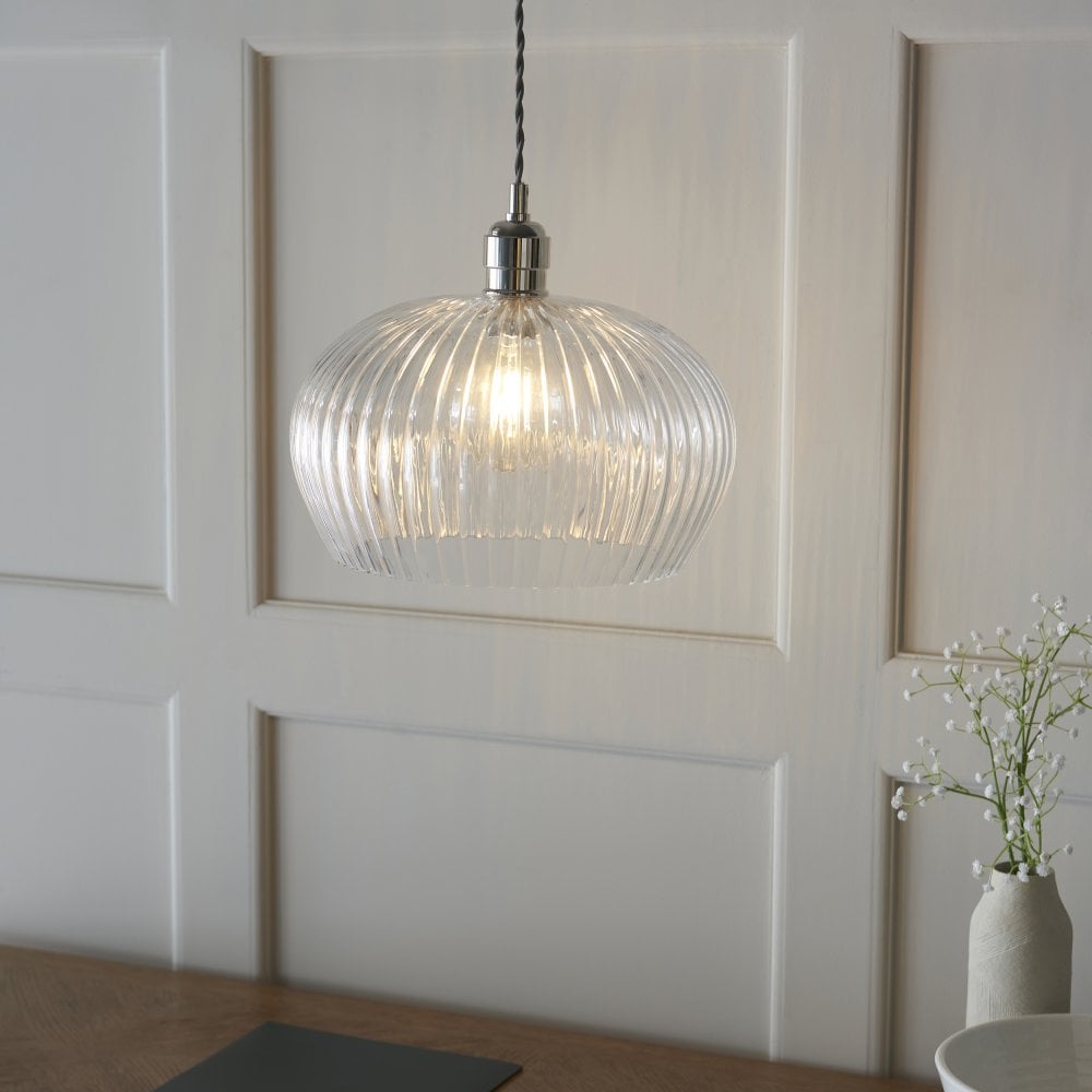Kitchen Island Single Pendant |Ribbed Dome Glass Single Pendant