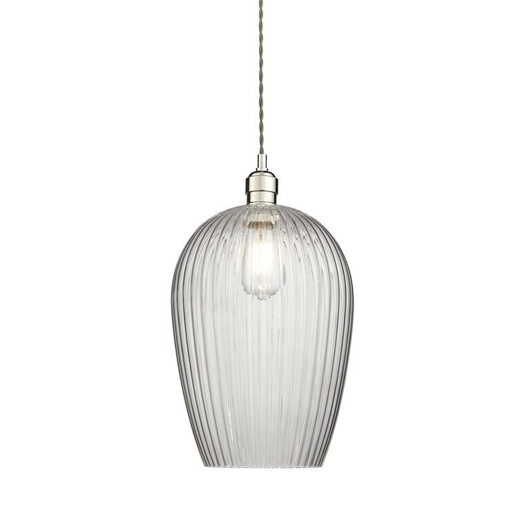31576301 Polished Nickel Pendant With Ribbed Glass Shade - Image 3