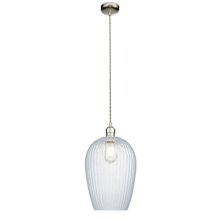 31576301 Polished Nickel Pendant With Ribbed Glass Shade - Image 5