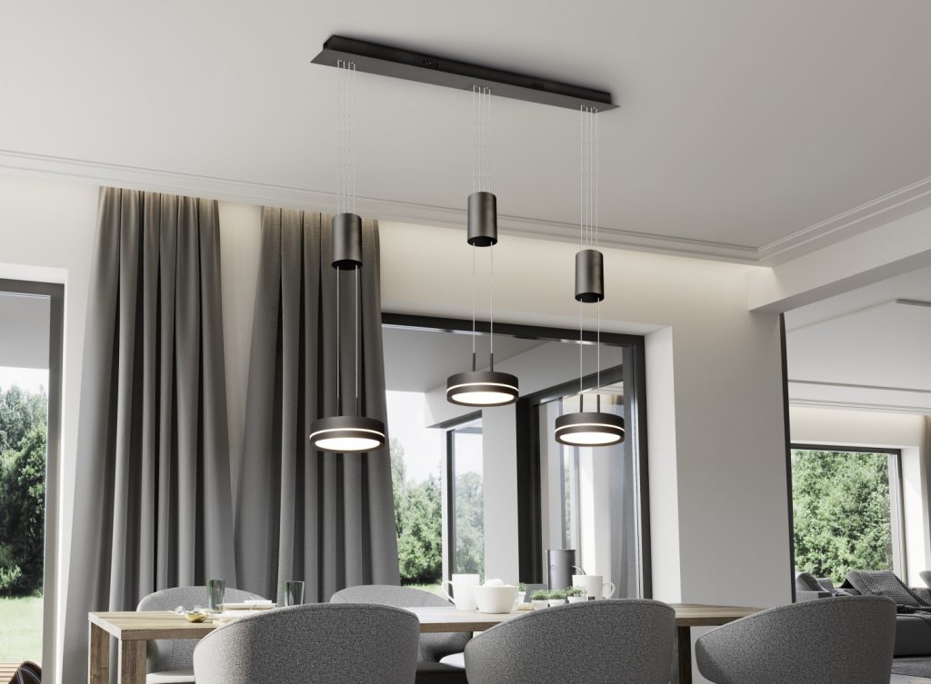anthracite rise & fall bar pendant lights in kitchen