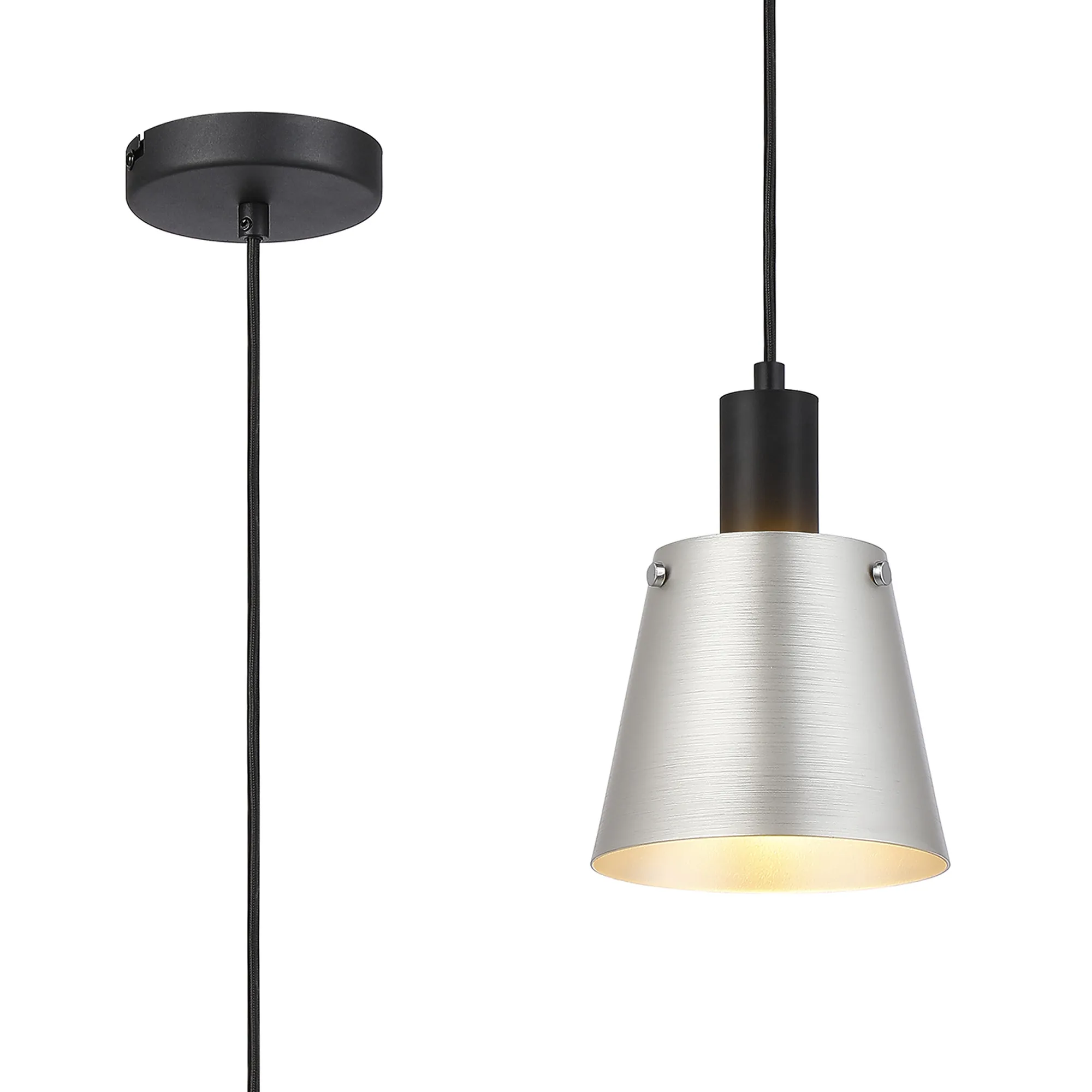 Eton 5008272 1 Light Small Pendant Matt Black & Silver Metal Shade - Image 2