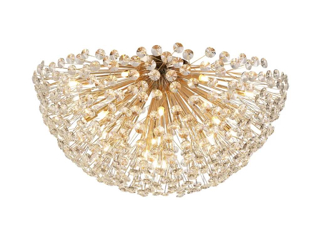 Large Gold Flush Crystal Light | Large crystal ceiling lights