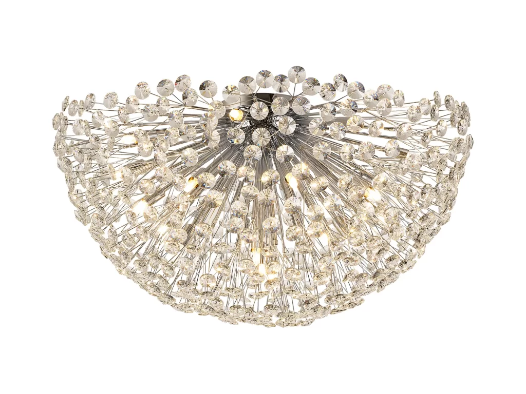 Large Chrome Flush Crystal Light | Large crystal ceiling lights